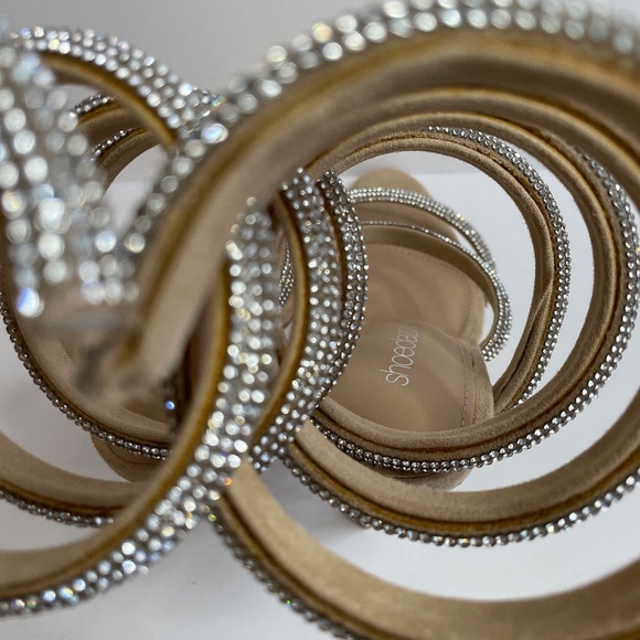 Shoedazzle Womens Open Toe Silver and Nude Heels Size 8.5 Jewel Sparkle Stringy - Picture 12 of 14